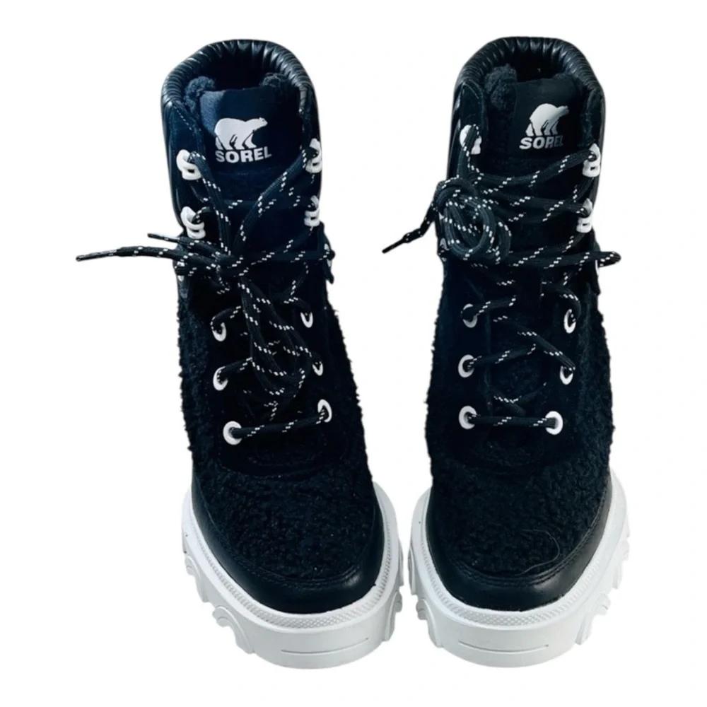 Sorel Brex Heel Cozy Boot, Black Sea Salt, Waterproof, Faux Fur Lea, Size 6, NWT
